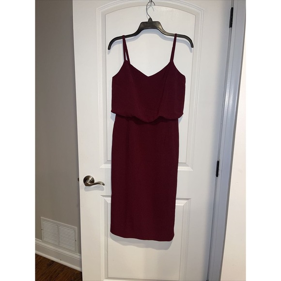 New Dress The Population Alondra Blouson Sheath Burgundy Dress Size Medium M - Picture 5 of 10